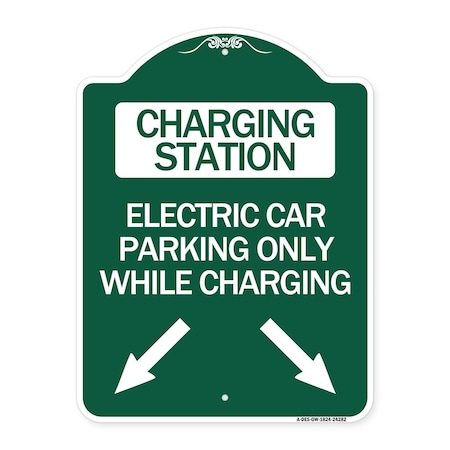 Charging Station Electric Car Parking Only While Charging With Left And Right Down Po Aluminum Sign